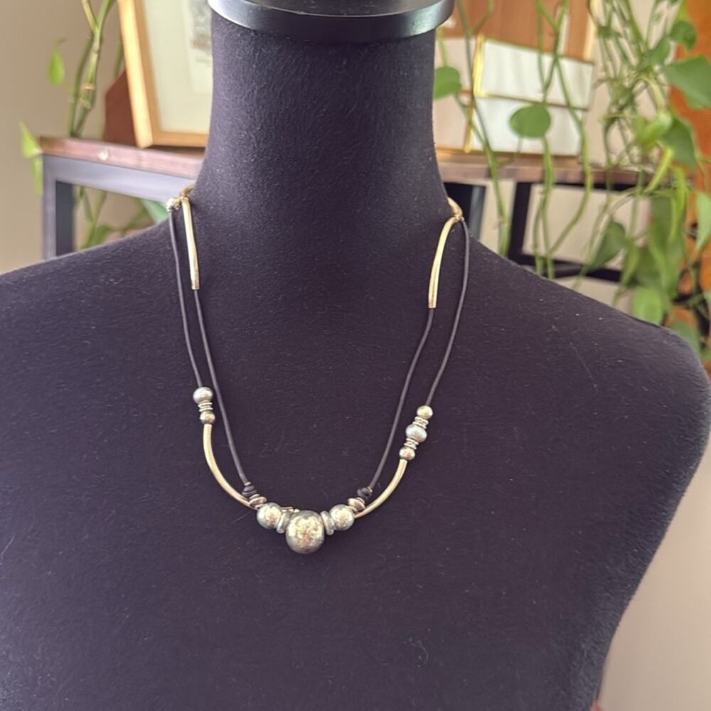 Lizzy James Silver & Gold Wavy Beaded Necklace